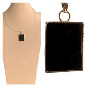 Black Pendant on Silver-Tone Omega Wire Choker – Minimalist Necklace 18”